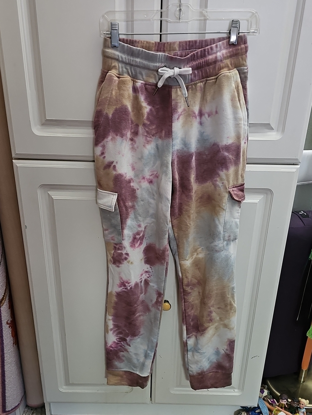 ⚜️Tie-Dye Cargo Joggers- Pink, Cream & Blue